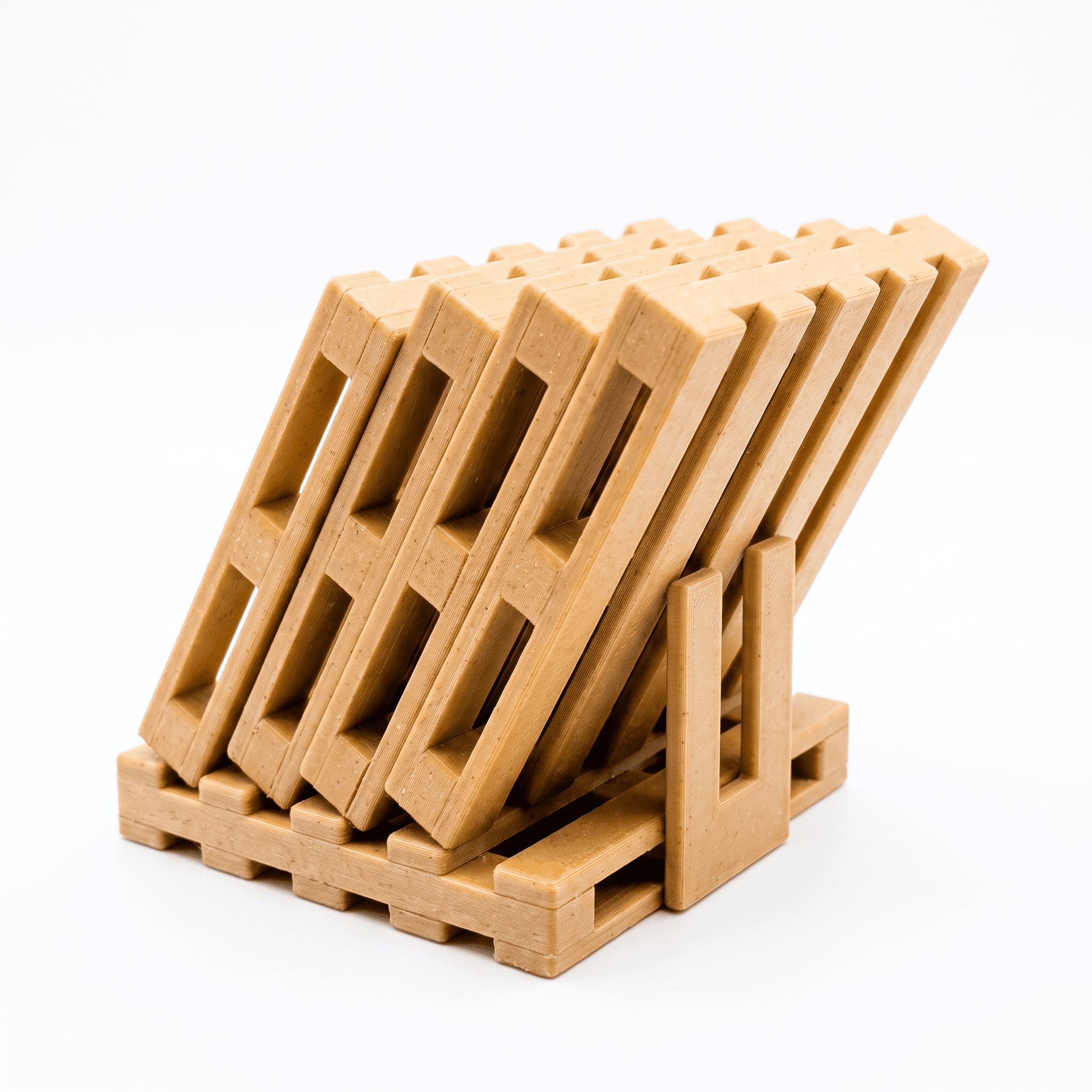 Wooden-look mini pallet coaster set